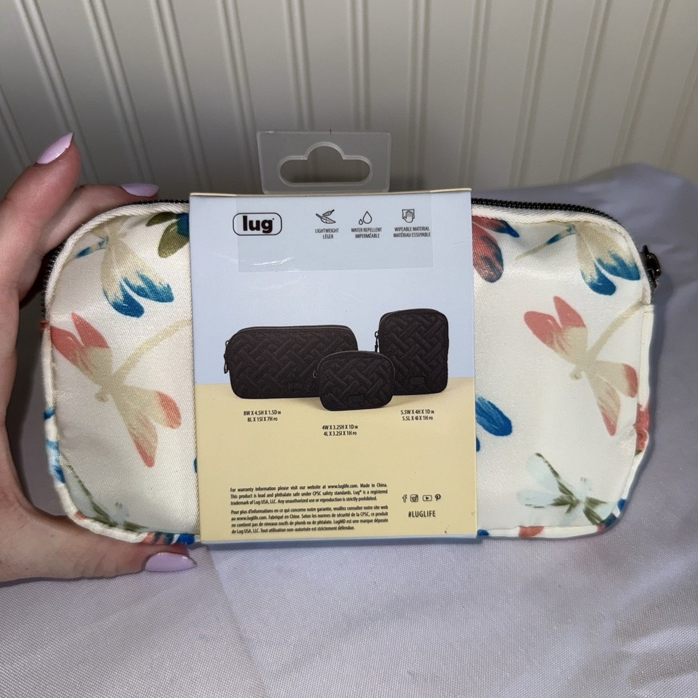 NWT Lug Dragonfly Multicolor 3-Piece Storage Cosmetic Makeup Travel Pouch Set - Picture 2 of 9